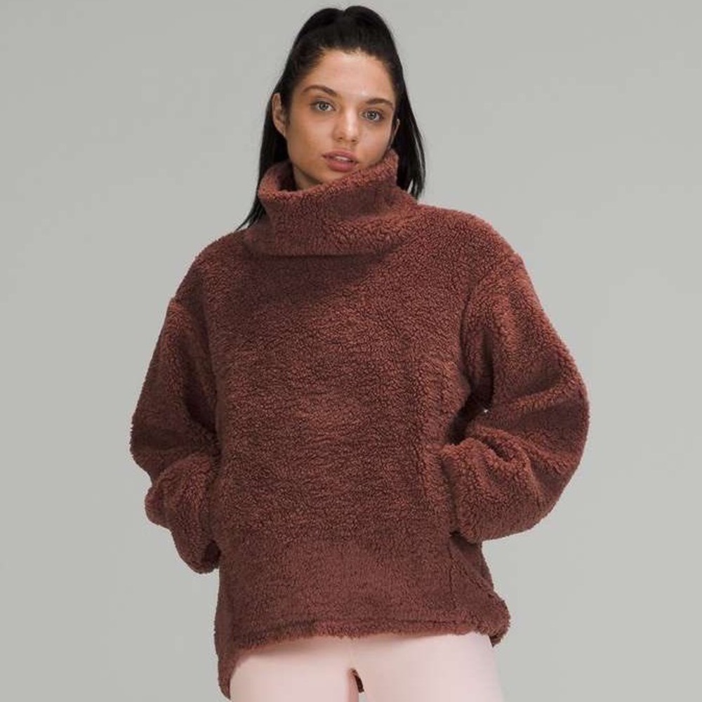 Lululemon Warmth‎ Restore Pullover Smoky Topaz Sherpa Mock Neck Fleece Size 8